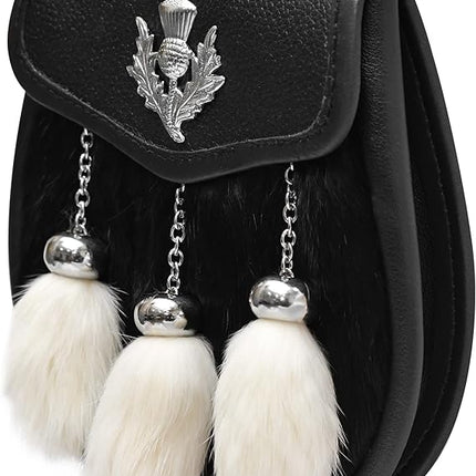 Semi-Dress Rabbit Fur Sporran with Thistle Chrome Badge