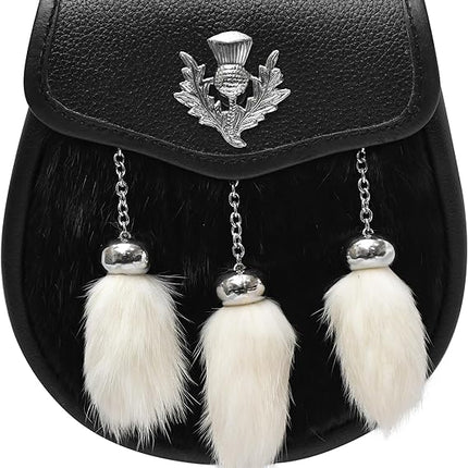 Semi-Dress Rabbit Fur Sporran with Thistle Chrome Badge