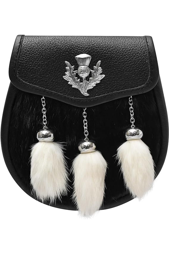 Semi-Dress Rabbit Fur Sporran with Thistle Chrome Badge