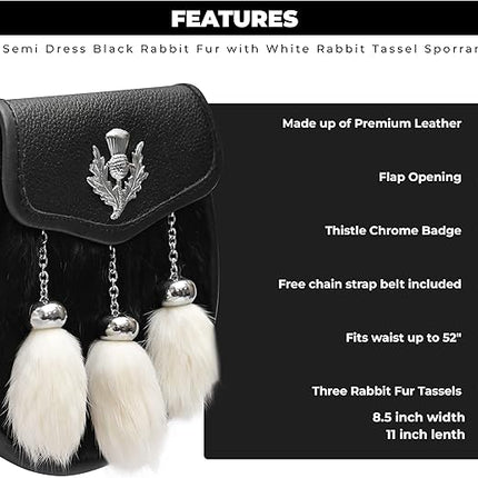 Semi-Dress Rabbit Fur Sporran with Thistle Chrome Badge