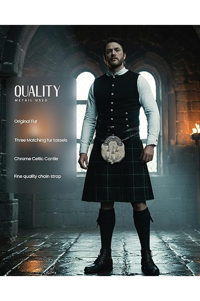 Formal White Rabbit Formal Sporran with Celtic Dara Cantle