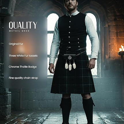 Semi-Dress Rabbit Fur Sporran with Thistle Chrome Badge