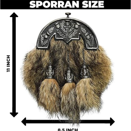 Coyote Fur Sporran with Thistle Antique Cantle