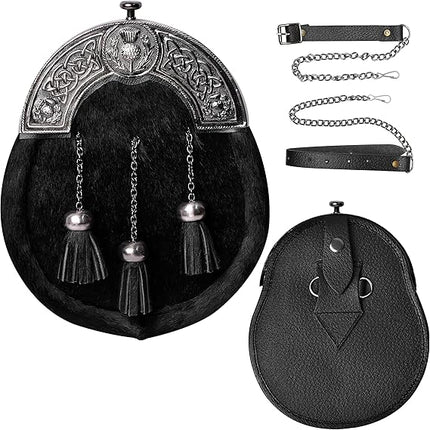 Formal Black Bovine Sporran with Black Thistle Antique Cantle