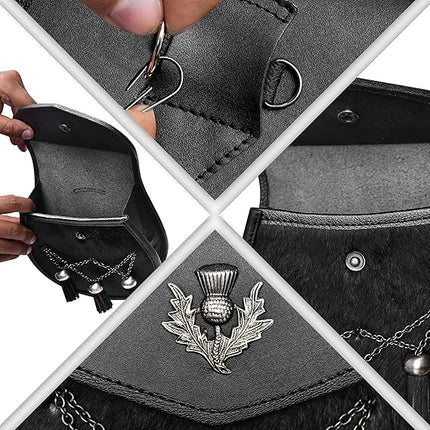 Semi Dress Leather Sporran w/ Thistle Badge I Black Plain