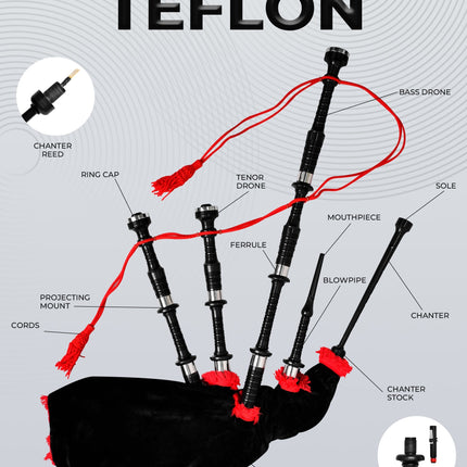 Full Size Bagpipe with Box | Teflon Black