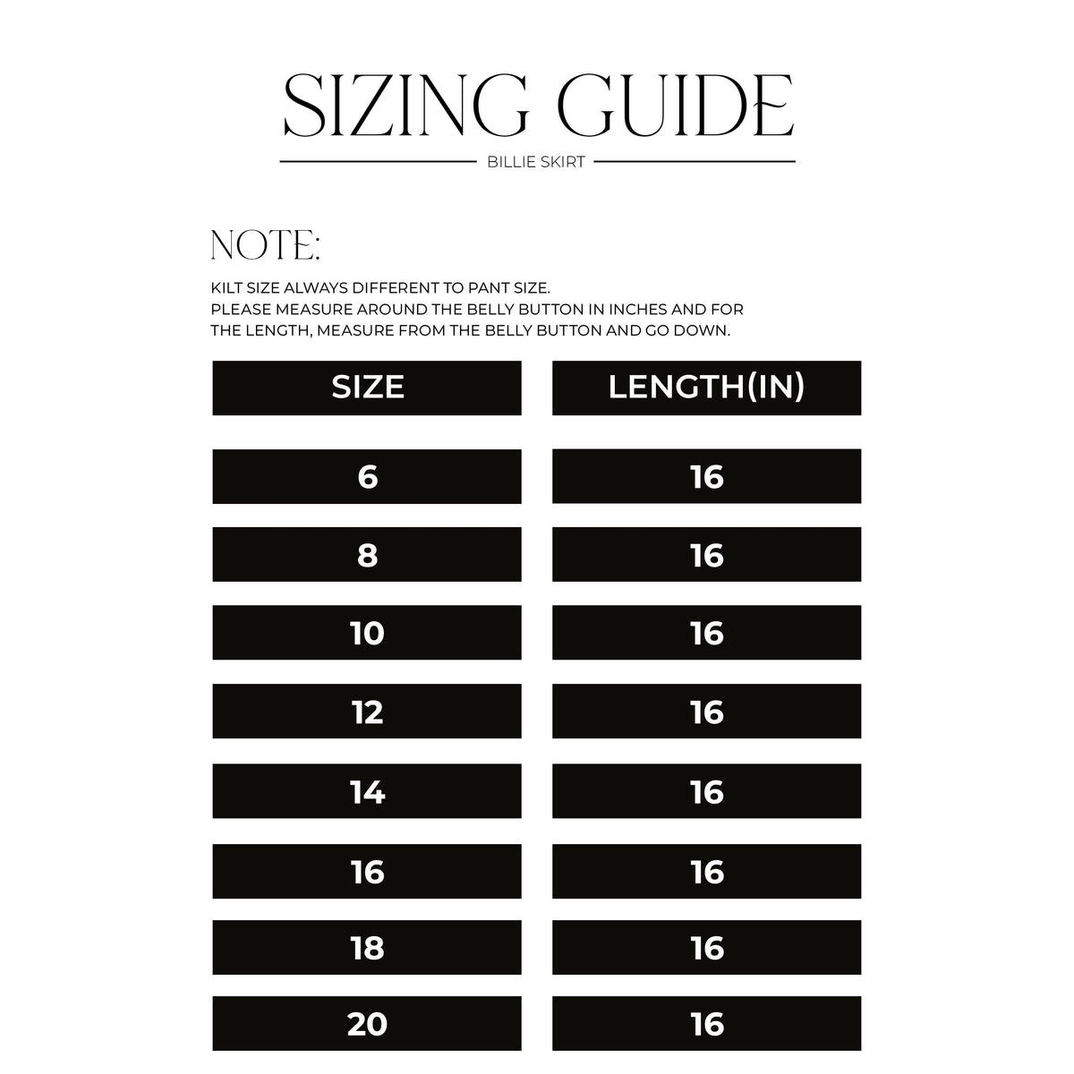 Size chart