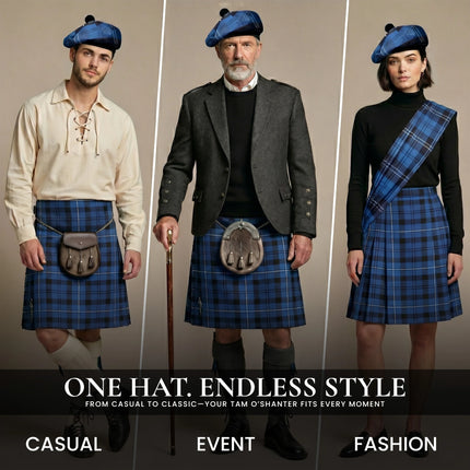 Tam O'Shanter Hat with Pompom | Blue Ramsay Tartan