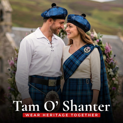 Tam O'Shanter Hat with Pompom | Blue Ramsay Tartan