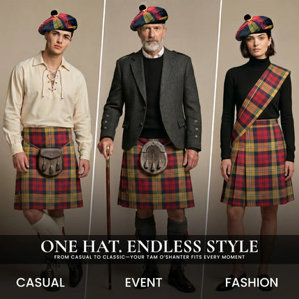 Tam O'Shanter Hat with Pompom | Buchanan Modern Tartan