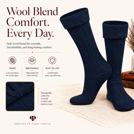 Comfortable Wool Blend Blue Kilt Hose | High-Quality Kilt Socks