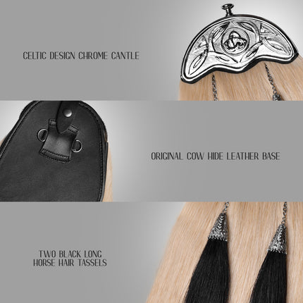 Full Dress Horse Hair Sporran with Celtic Chrome Cantle