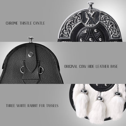 Formal White Rabbit Fur Sporran with St. Andrew Chrome Cantle