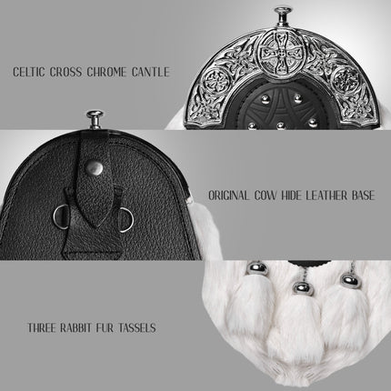 Formal White Rabbit Fur Sporran with Targe Leather Cantle