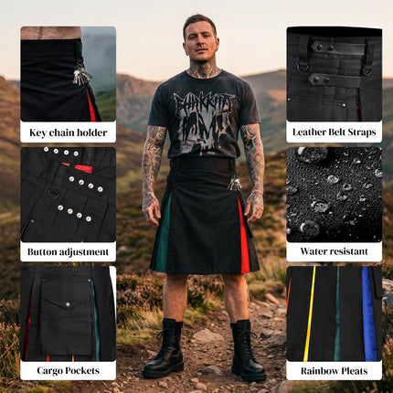 Rainbow Hybrid Utility Kilt for Men - Bold, Stylish and Inclusive Pride Apparel | Big & Tall