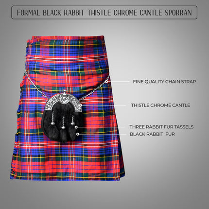 Formal Black Rabbit Fur Sporran with Thistle  Chrome Cantle