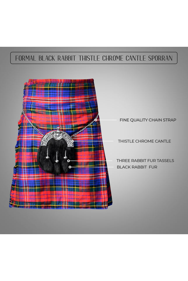 Formal Black Rabbit Fur Sporran with Thistle  Chrome Cantle