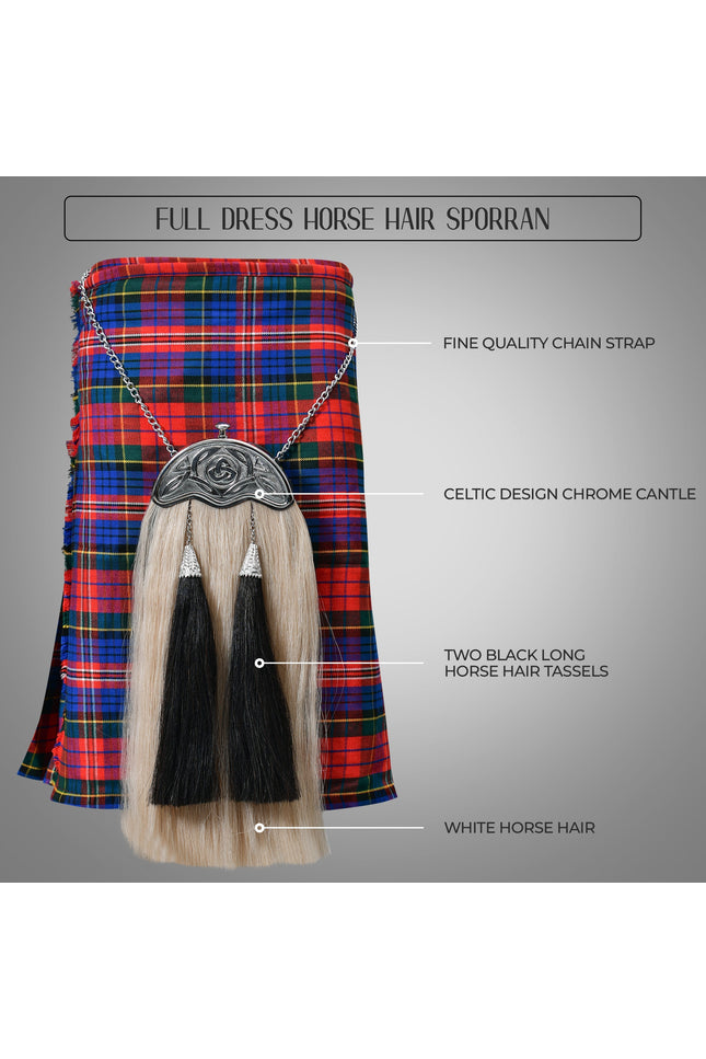 Full Dress Horse Hair Sporran with Celtic Chrome Cantle