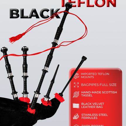 Full Size Bagpipe with Box | Teflon Black