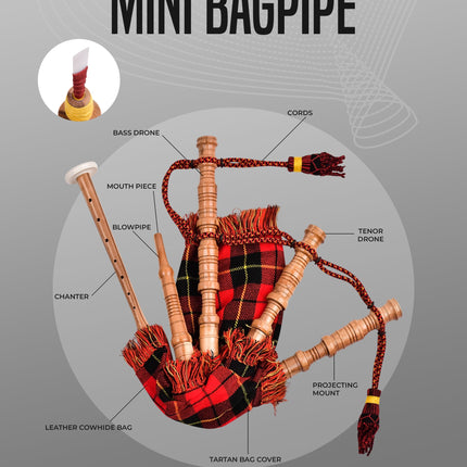 Mini Miniature Bagpipe - Rosewood Bagpipe for Beginners, Playable Gift | Wallace