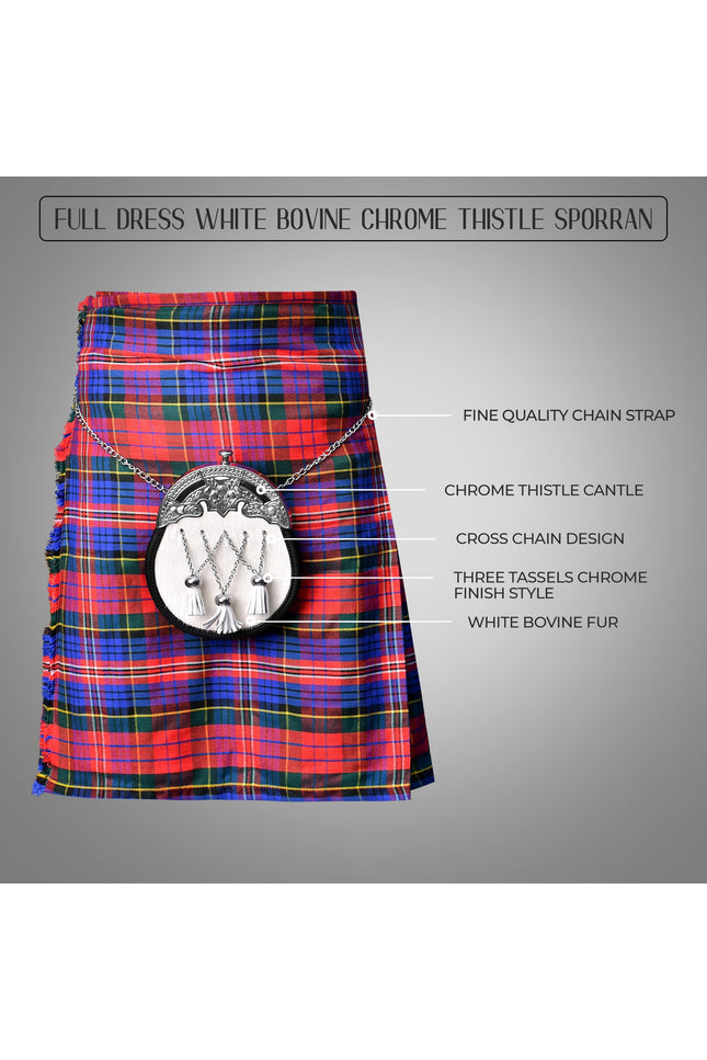 Formal White Bovine Cross Chain Sporran with Thistle Chrome Cantle