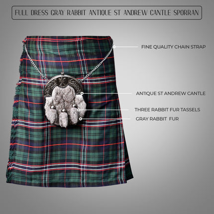 Formal Gray Rabbit Fur Sporran with St. Andrew Antique Cantle
