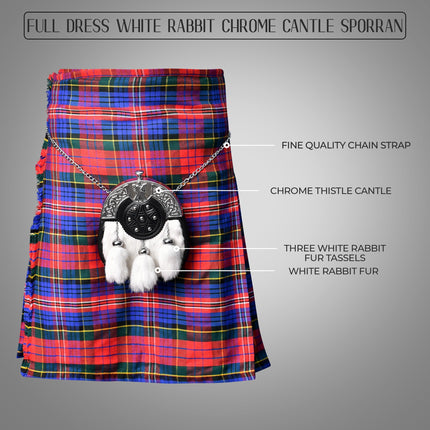 Formal White Rabbit Fur Sporran with St. Andrew Chrome Cantle