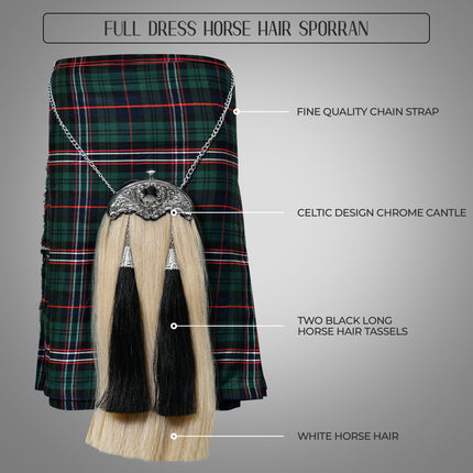 Full Dress Horse Hair Sporran with Thistle Leaf Cantle