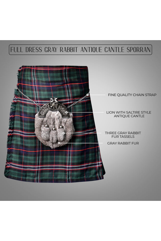 Formal Gray Rabbit Fur Sporran with Gray Lion Antique Cantle