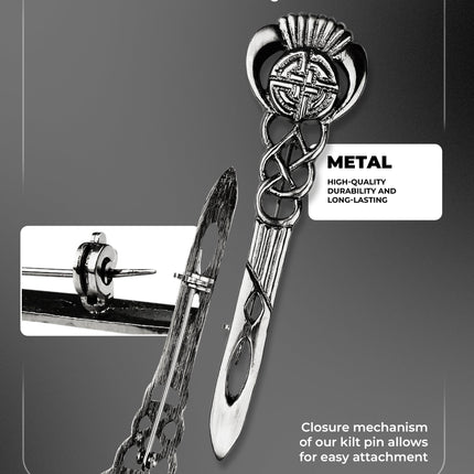 Scottish Kilt Pin for men | Celtic Thistle Pewter Chrome