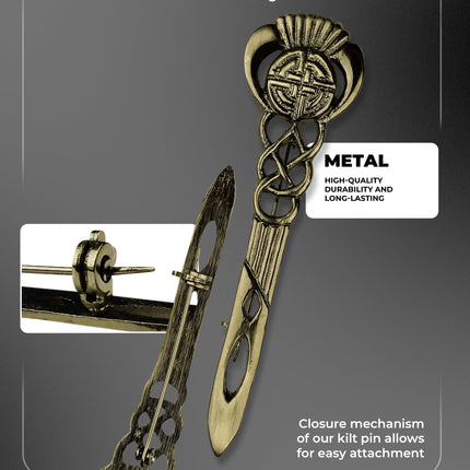 Scottish Kilt Pin for men | Celtic Thistle Pewter Antique