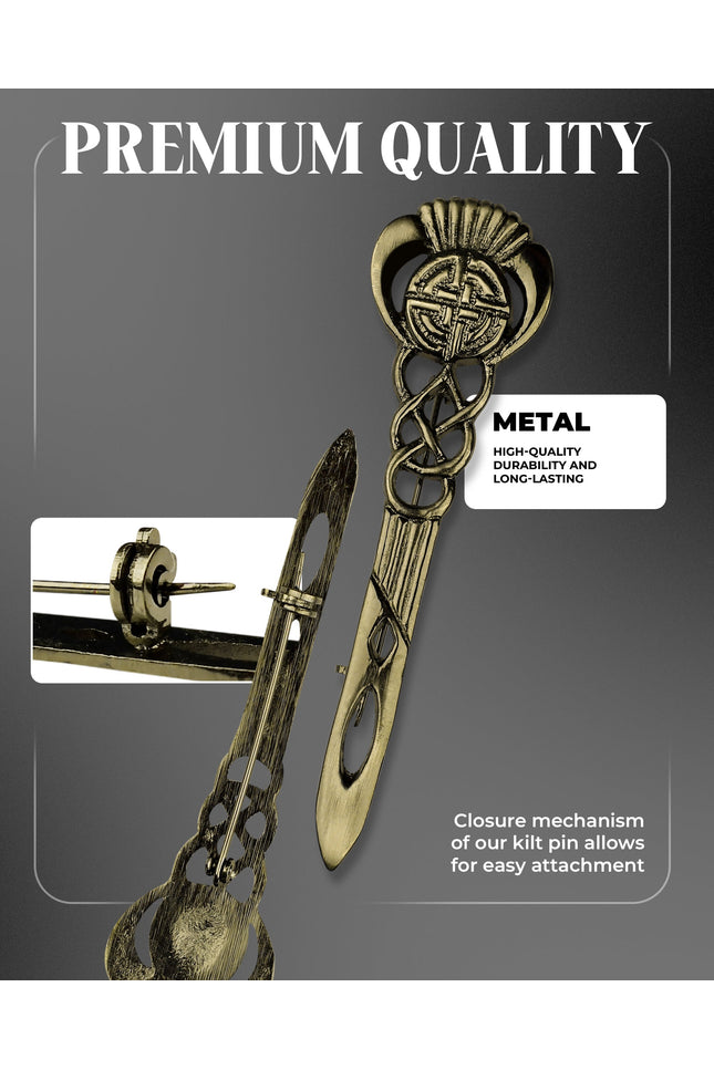 Scottish Kilt Pin for men | Celtic Thistle Pewter Antique