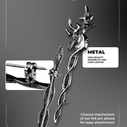 Scottish Kilt Pin for men | Vintage Stag Pewter Chrome
