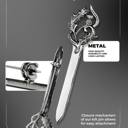 Scottish Kilt Pin for men | Thistle Sword Pewter Chrome