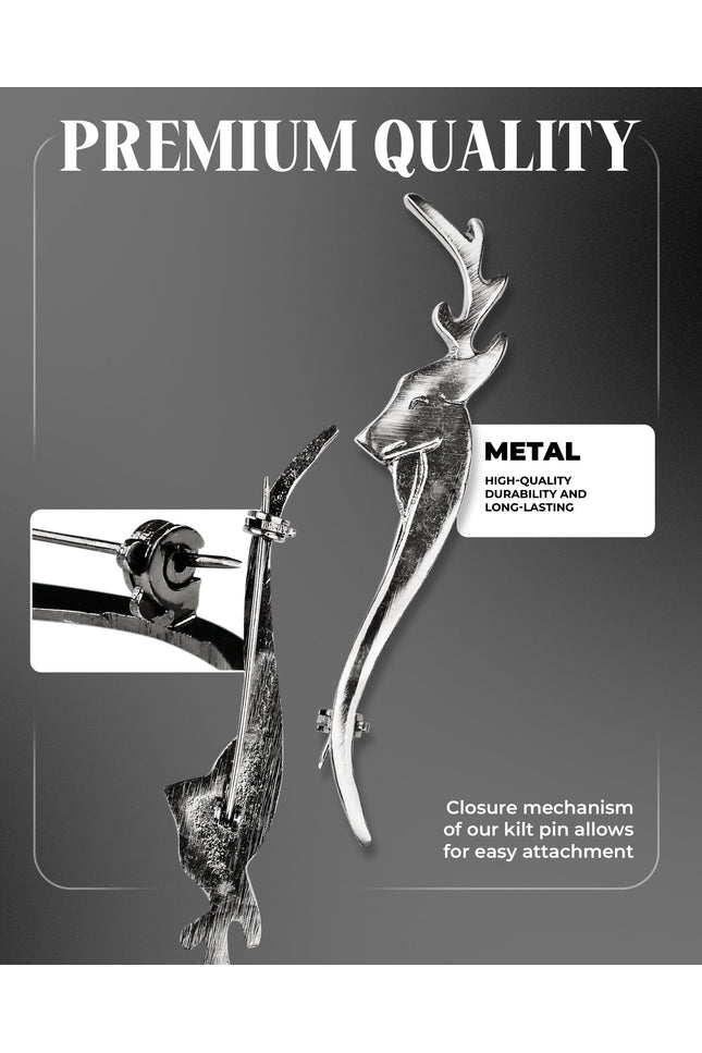 Scottish Kilt Pin for men | Stag Head Pewter Chrome