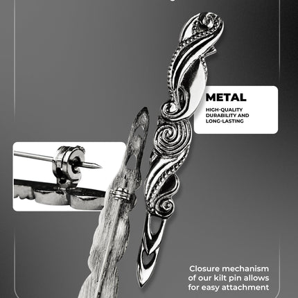Scottish Kilt Pin for men | Swirl Pewter Chrome