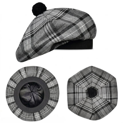 Tam O'Shanter Hat with Pompom | Grey Hamilton Tartan