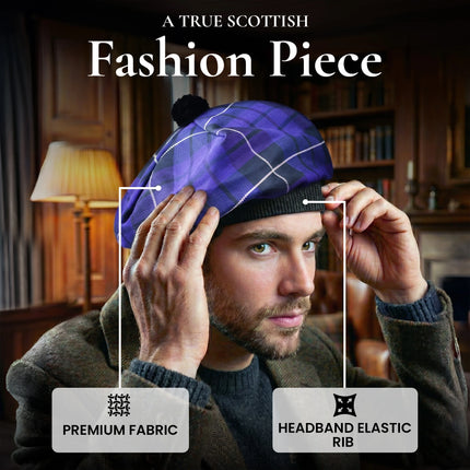 Tam O'Shanter Hat with Pompom | Highland Mist Tartan