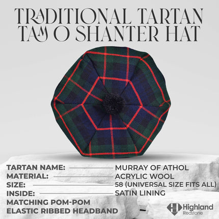 Tam O'Shanter Hat with Pompom | Murray of Athol Tartan