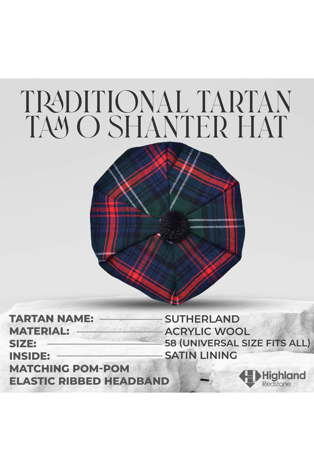 Tam O'Shanter Hat with Pompom | Sutherland Tartan