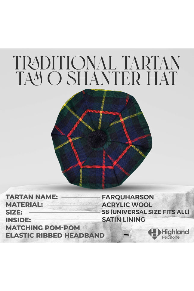 Tam O'Shanter Hat with Pompom | Farquharson Tartan