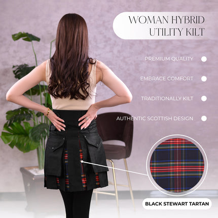 Women's Hybrid Utility Kilt | Black Stewart Tartan
