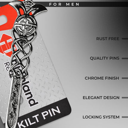 Scottish Kilt Pin for men | Gaelic Pewter Chrome