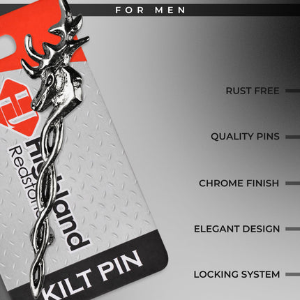 Scottish Kilt Pin for men | Vintage Stag Pewter Chrome