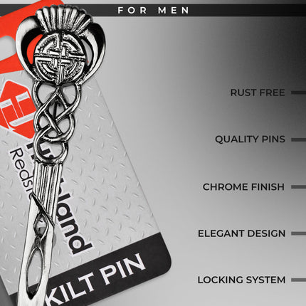 Scottish Kilt Pin for men | Celtic Thistle Pewter Chrome