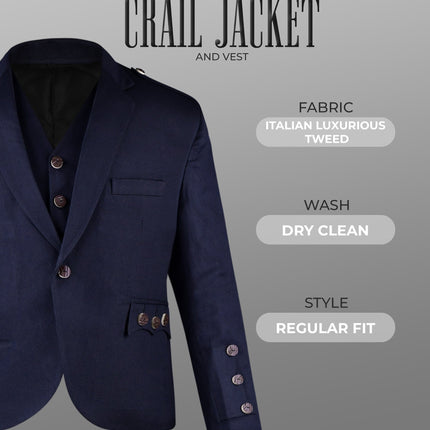 Navy Blue Crail Jacket & Vest  -  Italian Tweed Wool | Scottish Formalwear