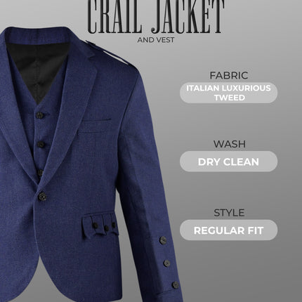 Blue Crail Jacket and Vest  -  Italian Tweed Wool | Scottish Formalwear