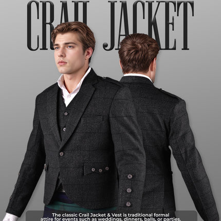 Charcoal Grey Crail Jacket and Vest - Self Check  -  Italian Tweed Wool | Scottish Formalwear