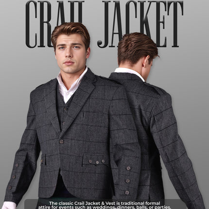 Grey Crail Jacket and Vest - Grey Check  -  Italian Tweed Wool | Scottish Formalwear