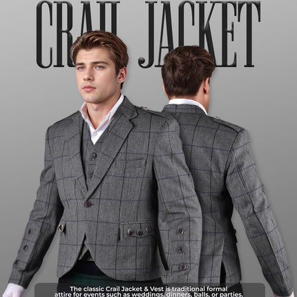Bold Grey Crail Jacket & Vest - Red Check  -  Italian Tweed Wool | Scottish Formalwear
